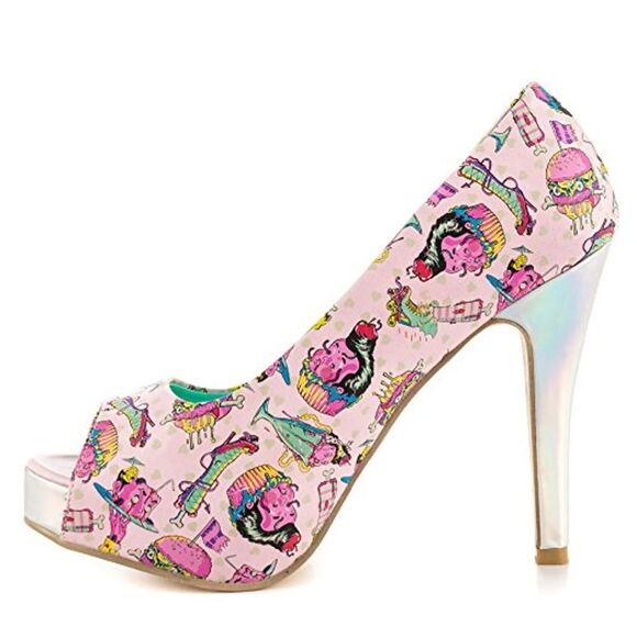 BNIB IRON FIST DEATH'S DINER PEEPTOE PINK PLATFORM Sz 5 BNIB - Picture 9 of 12